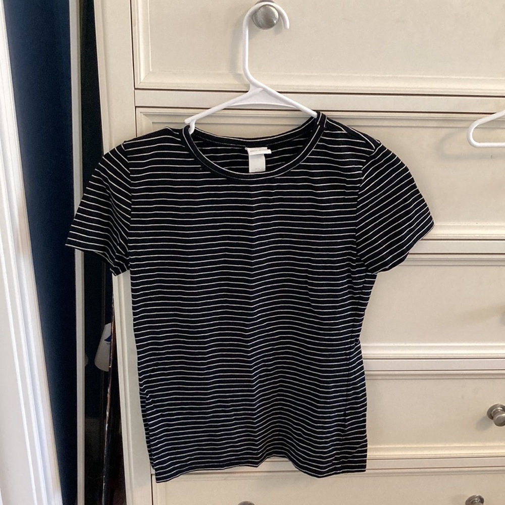 H&M Basics Black and White Striped Women's T-Shirt